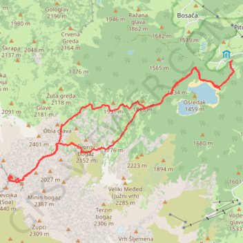 Bobotov Kuk circular trail, distance, elevation, map, profile, GPS track