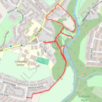 Walk around the paths of the Frome valley near Eastville Park trail, distance, elevation, map, profile, GPS track