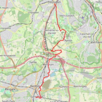Walk Earlswood, Merstham, Chaldon church, Fartyhing Downs, Coulson trail, distance, elevation, map, profile, GPS track